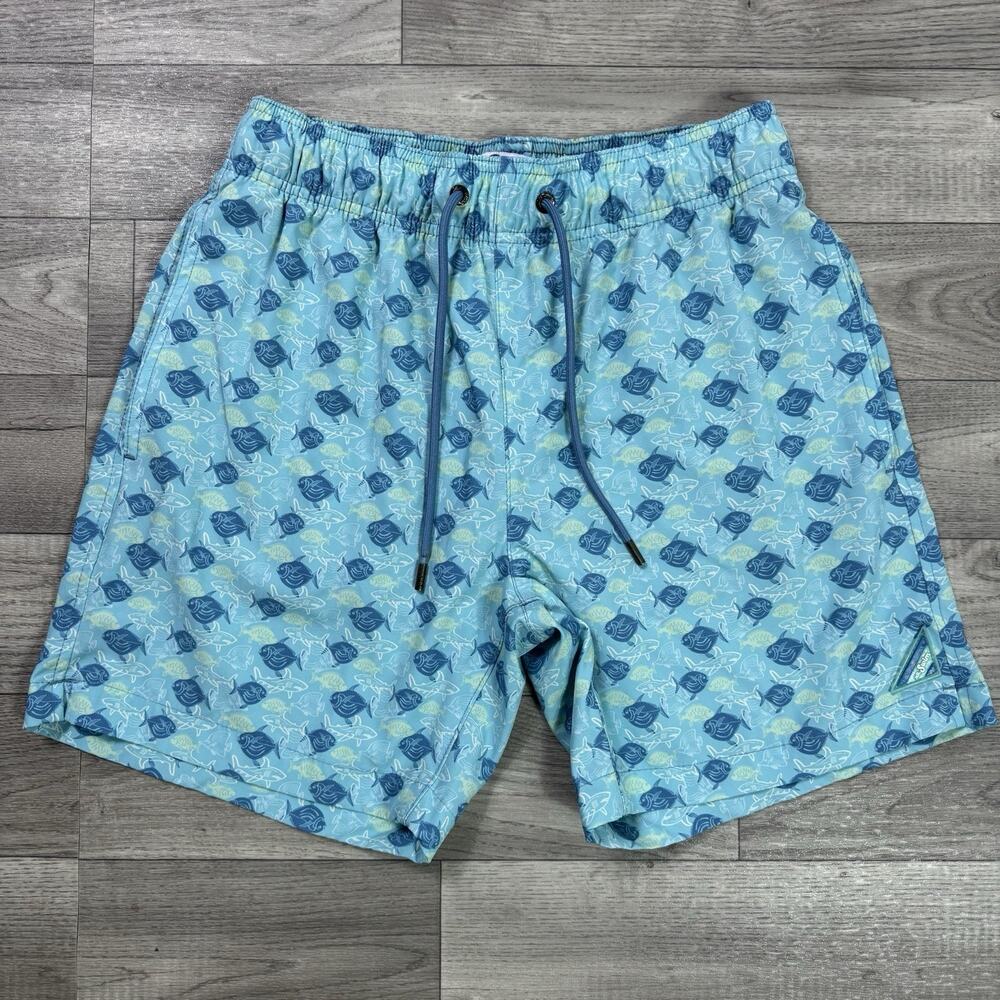 Mr. Swim Blue Fish Print Swim Trunks Shorts sz S